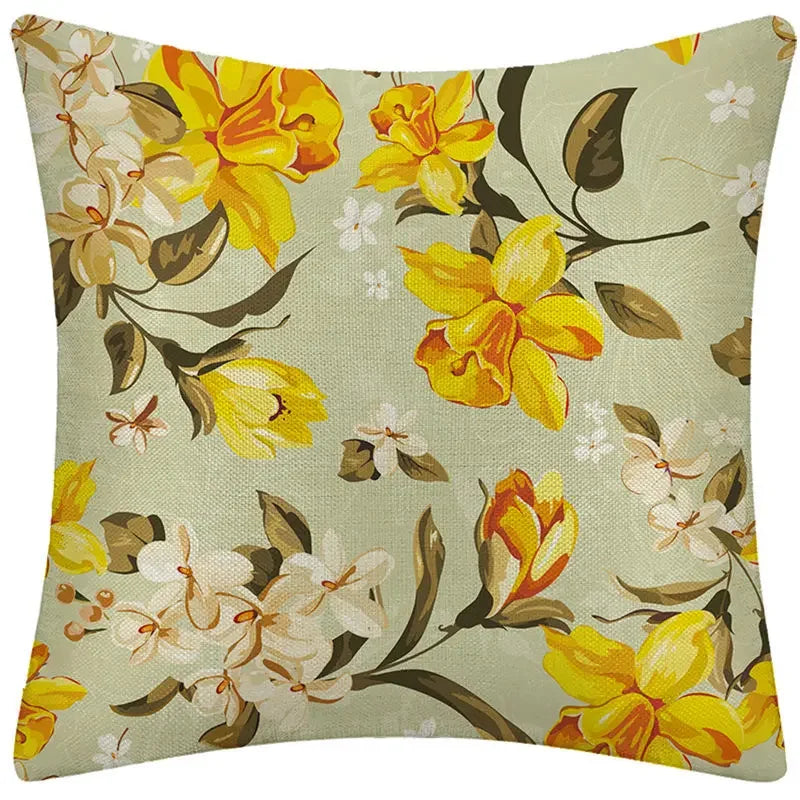 Axyaa Rose Flower Pattern Pillowcase Decorative Cotton Linen Cushion Cover