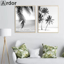 Black and White Beach Landscape Canvas Painting Palm Trees Nordic Wall Art by Axyaa