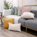 Axyaa Corduroy Pompom Cushion Cover for Sofa, 45x45 Thick Tripe Pillow