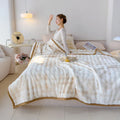 Axyaa Luxe Double Layer Rabbit Fur Blanket: Soft & Warm Sofa Throw Blanket