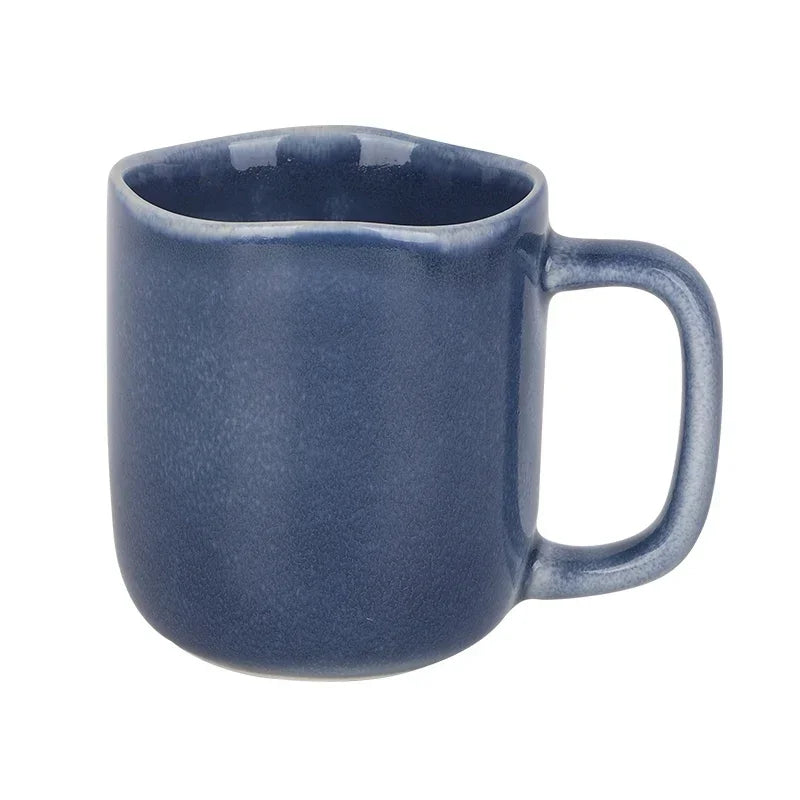 Axyaa 440ml Ceramic Coffee Mug with Handle, Solid Color Irregular Cup Home Breakfast Oat Cup