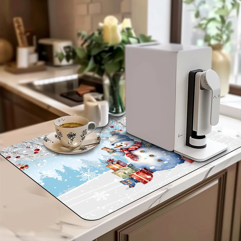 Axyaa Snowman Desk Drain Pad: Heat Resistant Non-slip Drying Mat for Kitchen Counter