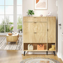 Axyaa Fluted Shoe Cabinet with 2 Flip Drawers, Beige Slim Shoe Storage