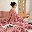 Axyaa Cozy Rabbit Fur Throw Blanket: Soft Plush Sofa Bed Autumn Winter Warm Blanket