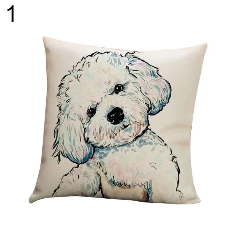 Axyaa Watercolor Dog Print Linen Pillow Cover 45X45CM