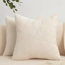 Beige Corduroy Striped Throw Pillow Covers 18x18 Inch for Couch, Axyaa Brand