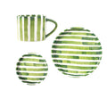 Axyaa Hand-Drawn Green Stripe Ceramic Coffee Cup with Breakfast Plate - Creative Tea Mug