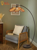Axyaa Wabi-sabi Rattan Fishing Floor Lamp LED E27 Retro Design Petal Standing Lamp