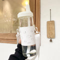 Axyaa Kawaii Cats Glass Bottle with Straw Holder and Strap