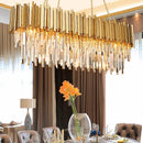 Axyaa Shiny Gold Crystal Chandelier LED Pendant Lights - Modern Luxury Living Room Decor
