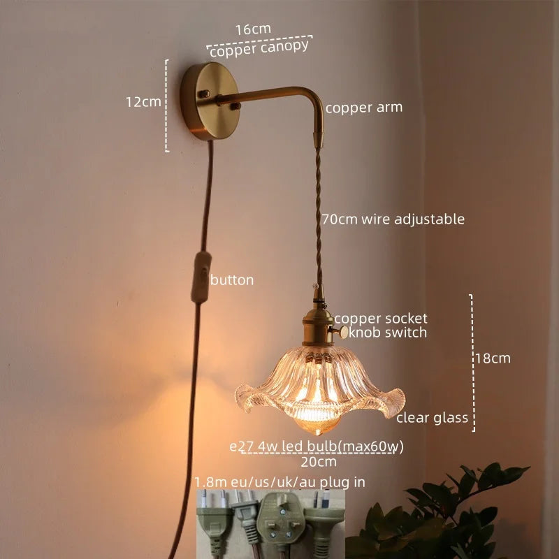 Axyaa Nordic LED Wall Sconce Glass Copper Light for Home Decor & Living Room
