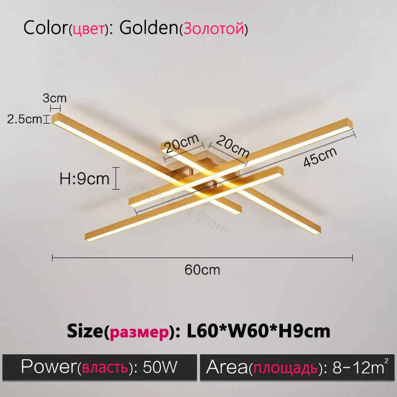 Axyaa Black Chandelier Square LED Ceiling Lamp - Nordic Minimalist Creative Strip Lights
