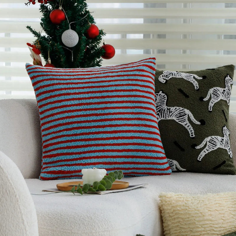 Axyaa Plush Contrast Stripe Cushion Cover for Elegant Living Room Decor