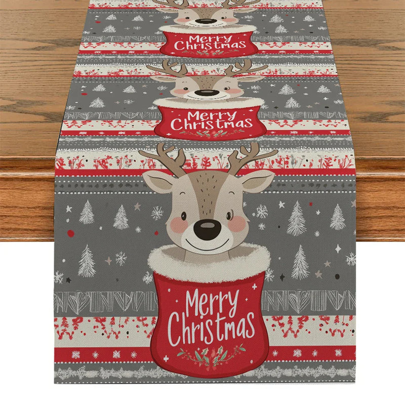 Axyaa Christmas Deer Socks & Holly Berries Table Runner - Home & Wedding Centerpieces