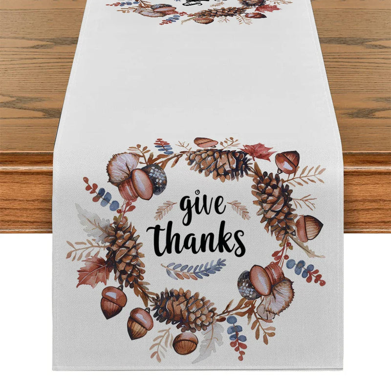Axyaa Thanksgiving Plants Garland Pumpkin Bird Table Runner for Kitchen Dining Decor