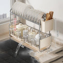 Axyaa Double Layer Kitchen Sink Dish Drainer Rack and Cutlery Basket