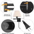 Axya Vintage Black Swing Arm Wall Sconces Light Linen Fabric Lampshade Wall Mount