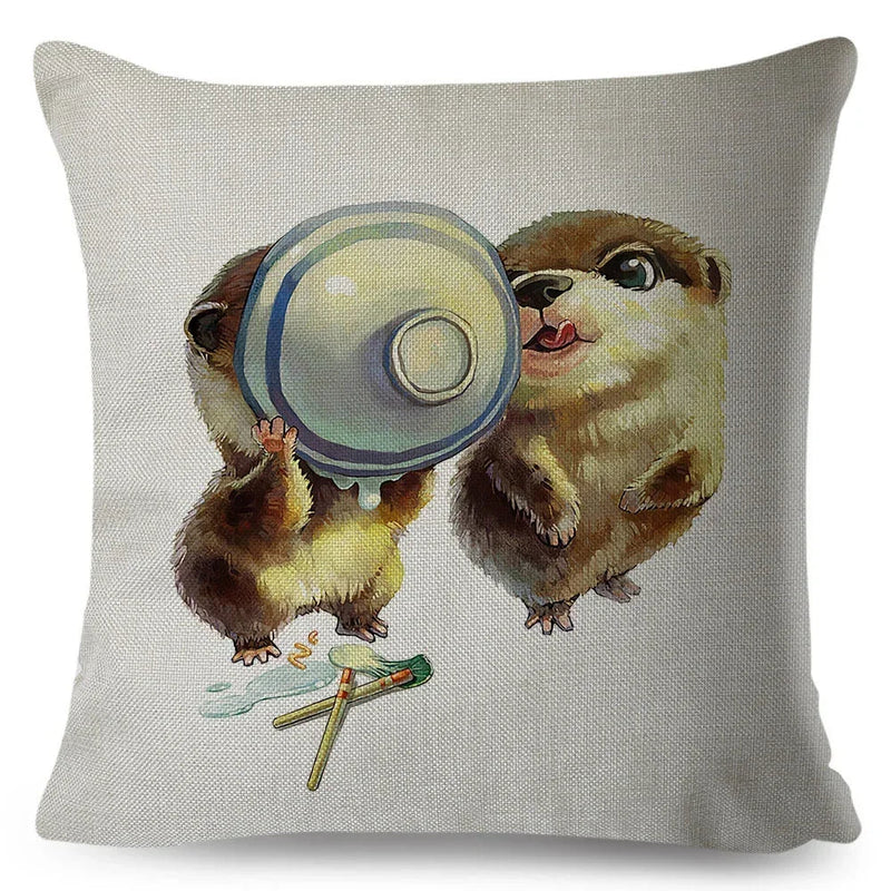 Axyaa Watercolor Animal Pillowcase - Cute Cartoon Design for Living Room Sofa