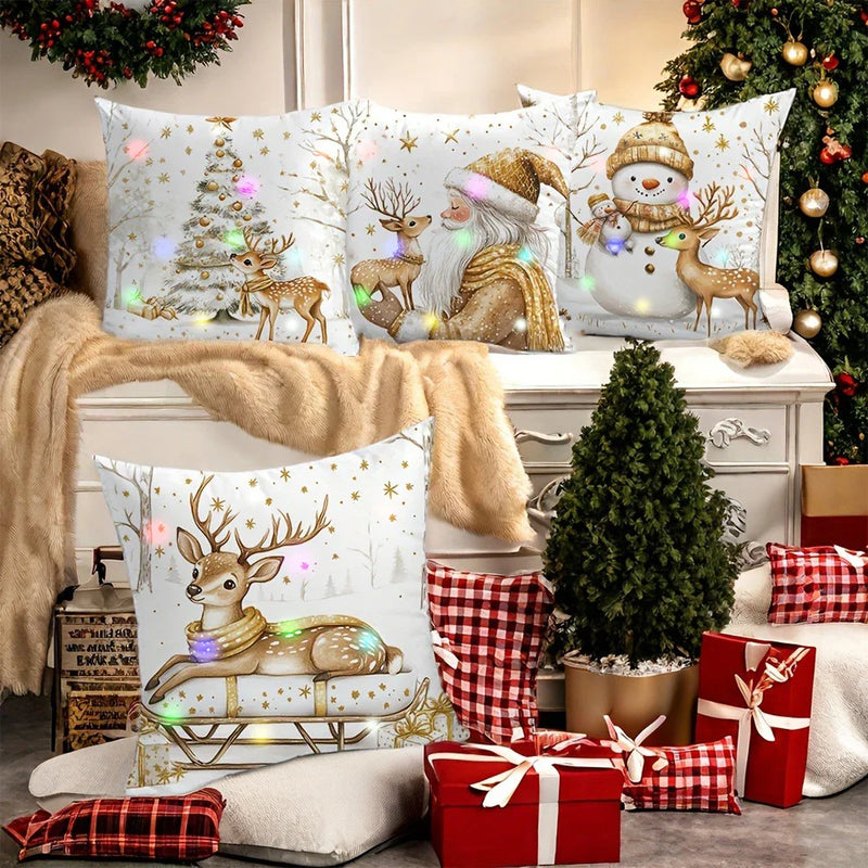 Axyaa Christmas LED Luminous Pillowcase with Snowman Santa Reindeer Pattern