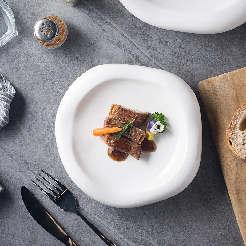 Axya Double Ceramic Dinner Plates Irregular Shaped Steak Plate Set