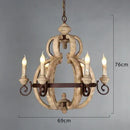 Axyaa Rustic Wood 6-Light Pendant Lights, French Style Hanging Wooden Lamp for Home Decor