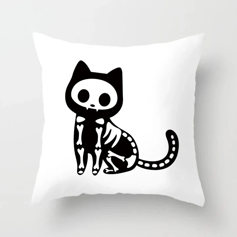 Skull Cat Black Pillowcase 45x45cm Home Decor for Sofa & Car - Axyaa