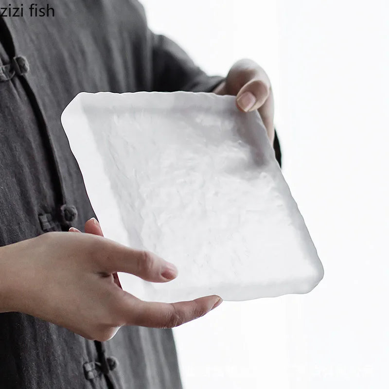 Axya Frosted Glass Tray for Tea Pot Mat Fruit Cake Dessert Storage
