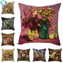 Axyaa Vintage Flowers & Birds Oil Painting Pillow Cover