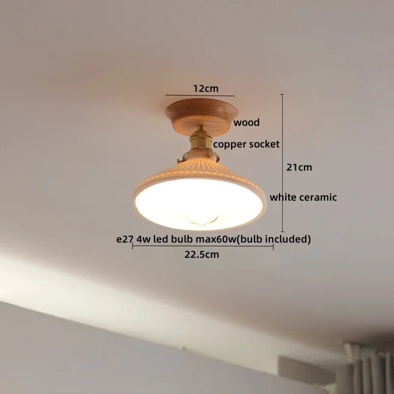 Axyaa Glass Wood LED Ceiling Lamp for Home Restaurant Living Room Decor