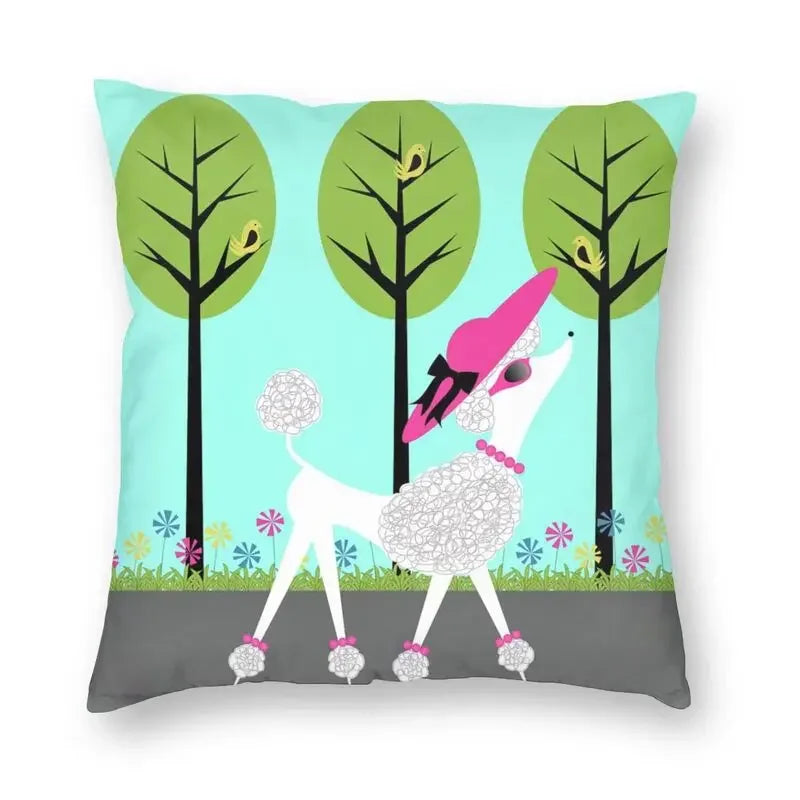 Pink Convertible Pillowcase White Poodle Sofa Cushion Cover Axyaa Home Decor