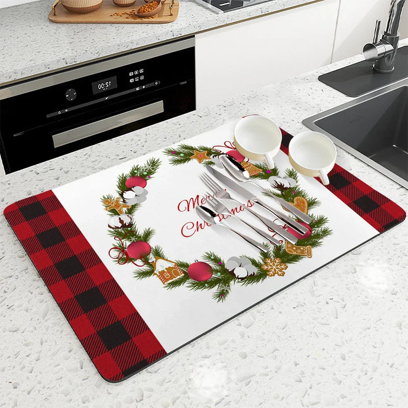 Axyaa Christmas Dish Drying Mat: Heat Resistant Non-slip Kitchen Placemat