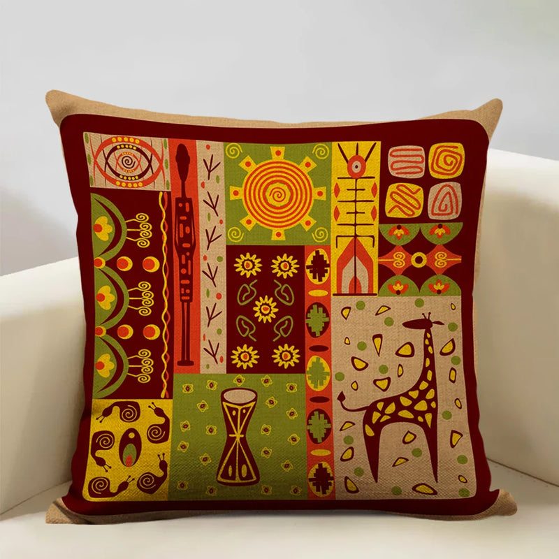 Axyaa African Dance Oil Painting Cushion Cover 45x45cm for Home Living Room Decor