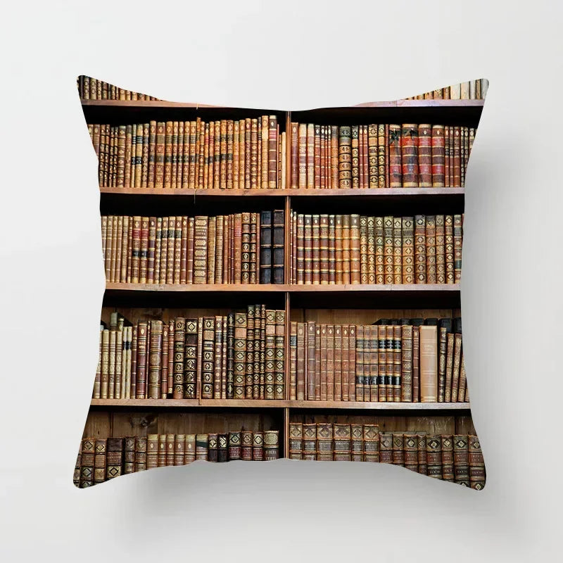 Axyaa Retro Library Pattern Pillowcase for Home and Office Decor