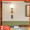 Axyaa Modern Golden Wood Glass Wall Sconce with Double G4 Bulbs