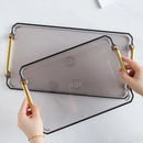 Axyaa Plastic Tray with Golden Handle: Transparent Nordic Storage Pallet for Home Kitchen