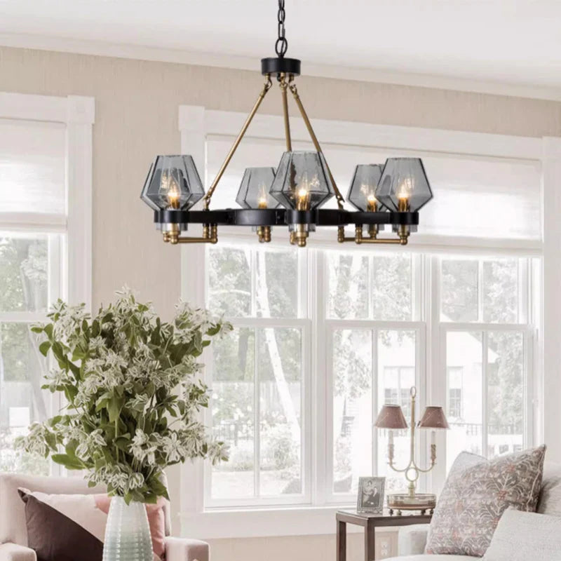 Axyaa Retro Luxury Glass Chandelier Pendant Lamp for Living and Dining Room Decor