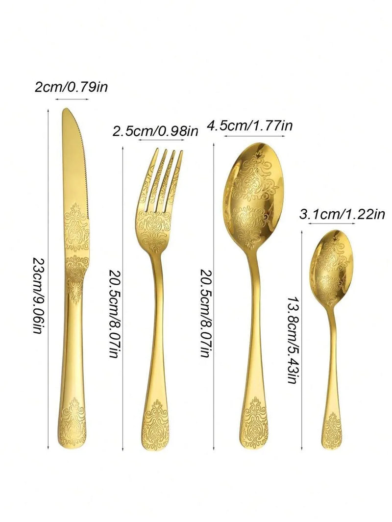 Axyaa Floral Pattern Stainless Steel Cutlery Set: Perfect for Kitchen, Dining Room, Hotel, Wedding.