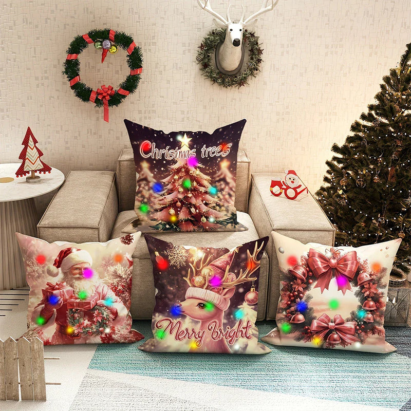 Axyaa LED Christmas Pillowcase - Santa Claus Fawn Design for Festive Home Decor