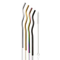 Axyaa Silver Wave Stainless Steel Reusable Drinking Straw Set