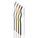 Axyaa Silver Wave Stainless Steel Reusable Drinking Straw Set