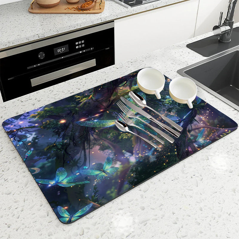 Axyaa Dream Forest Absorbent Drying Mat - Anti Slip Table Decoration Mats