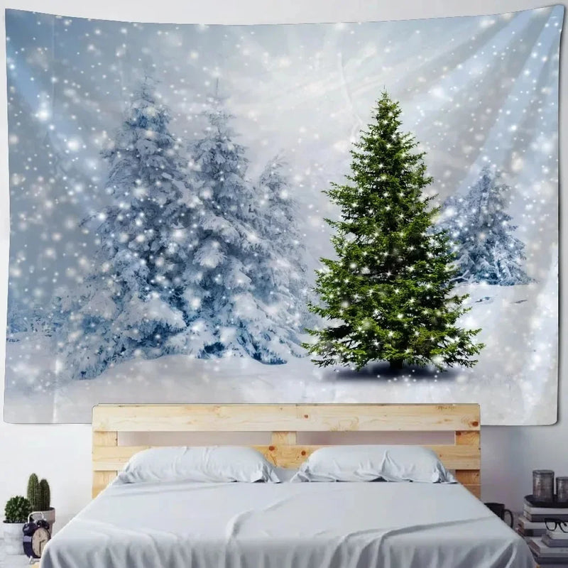Axyaa Aurora Night View Christmas Tree Tapestry for Festive Home Decor