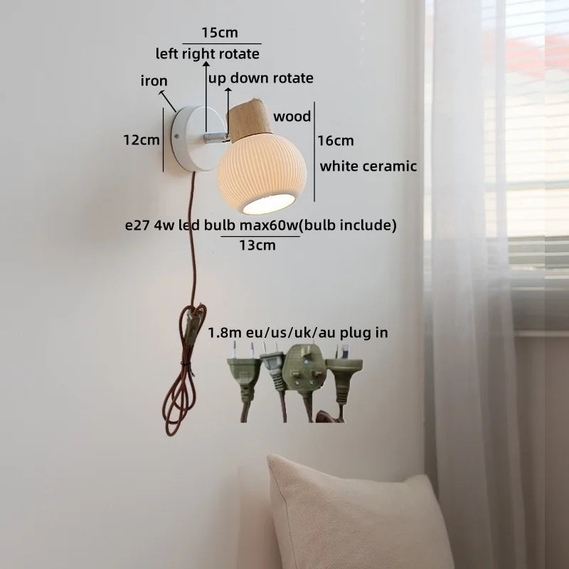 Axyaa White Ceramic LED Wall Lamps Switch - Bedroom Stairs Lighting Fixtures