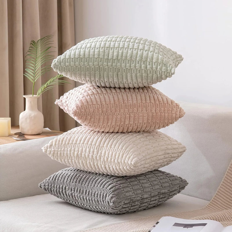 Axyaa Beige & White Corduroy Striped Pillow Cover Set - Modern Home Decor