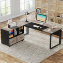 Axyaa L-Shaped Executive Desk with Reversible File Cabinet and Storage Drawers