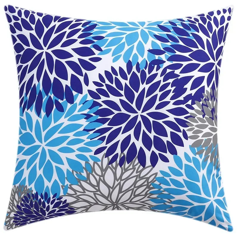 Axyaa Blue Floral Print Cushion Cover 45x45cm - Modern Sofa Car Decorative Pillow Cover