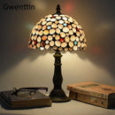 Axyaa Tiffany Shell Table Light Vintage Mediterranean Stain Glass Desk Lamp