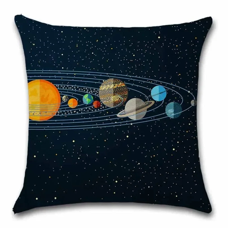 Axyaa Solar System Planets Linen Cushion Cover 45x45cm Bedroom Living Room Sofa Decor