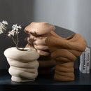 Axyaa Ceramic Stripe Vase: Home Decor Porcelain Craft for Flower Arrangements