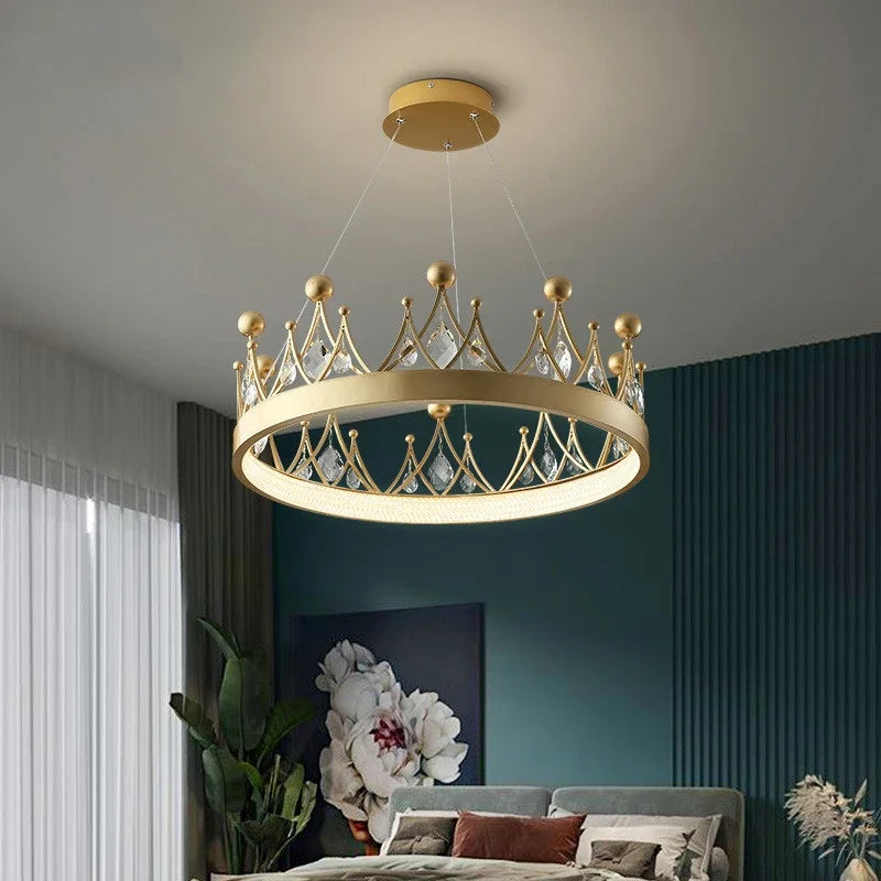 Axyaa Crown Crystal Chandelier Pendant Light for Children's Room and Living Room